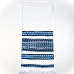 Blue Ukrainian wedding towel, Cotton Ukrainian rushnyk, Ceremonial rushnyk, Large table runner, Home decor, Rustic ethnic textile rushnyk Bild 7