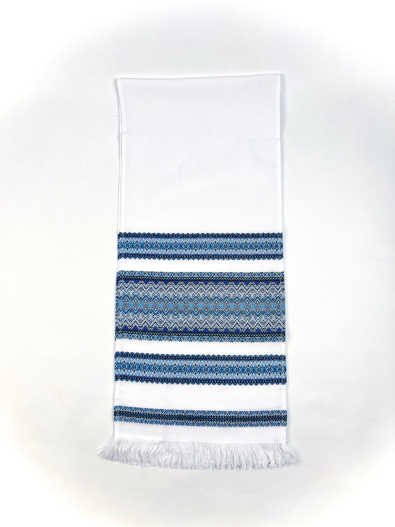Blue Ukrainian wedding towel, Cotton Ukrainian rushnyk, Ceremonial rushnyk, Large table runner, Home decor, Rustic ethnic textile rushnyk Bild 7