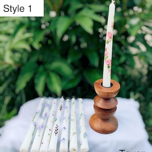 Hand painted floral taper candle with pink blossoms, Elegant decorative candle for gifts, Home decor or ceremony use, 22cm height