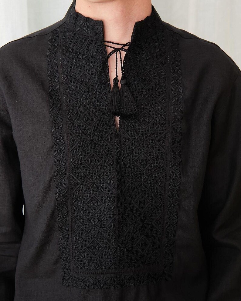 Men's black embroidered shirt