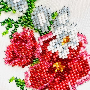 Spring Decorative Bow with Beaded Floral Embroidery, Handmade Seasonal Basket Accent