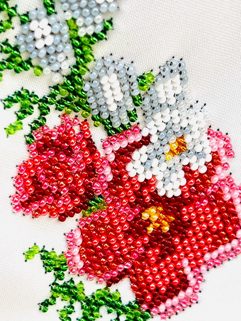 Spring Decorative Bow with Beaded Floral Embroidery, Handmade Seasonal Basket Accent