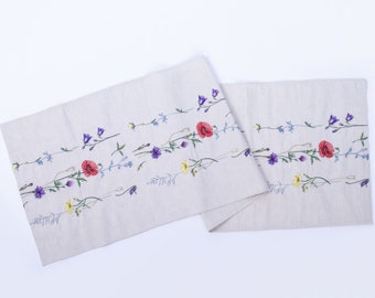 Linen embroidered wildflower runner, Rustic linen table runner, Housewarming gift, Wedding table runner, Summer table runner, Gift for mom