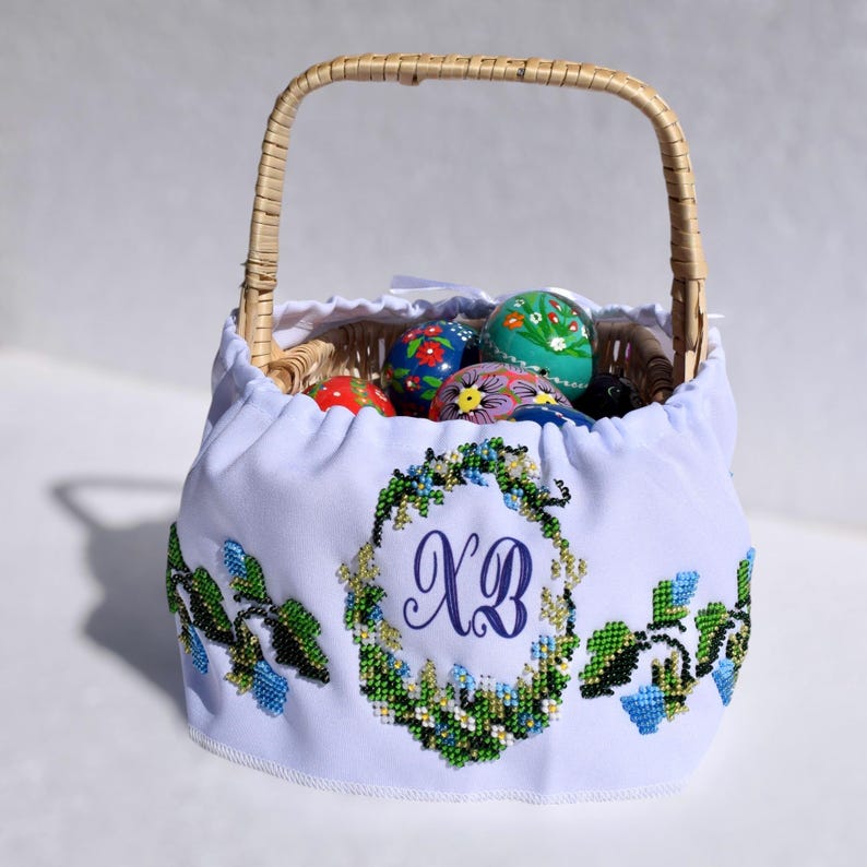 Handmade floral Pascha wrap for holiday food blessing