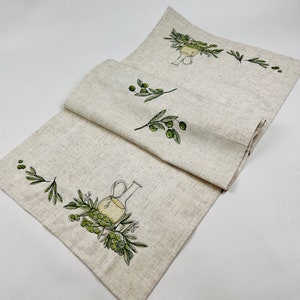 Olive Embroidered Runner, Linen Italian Rug, Vegetable Kitchen, Kitchen Tuscan Decor, Olive Branch Table Topper image 10