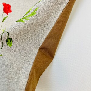 Embroidered Linen Tote Bag with Red Poppies, Symbolic Floral Shoulder Bag, Eco Fabric Shopping Bag, Handmade Textile Accessory