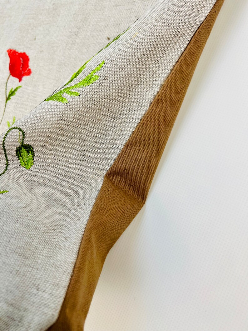 Embroidered Linen Tote Bag with Red Poppies, Symbolic Floral Shoulder Bag, Eco Fabric Shopping Bag, Handmade Textile Accessory