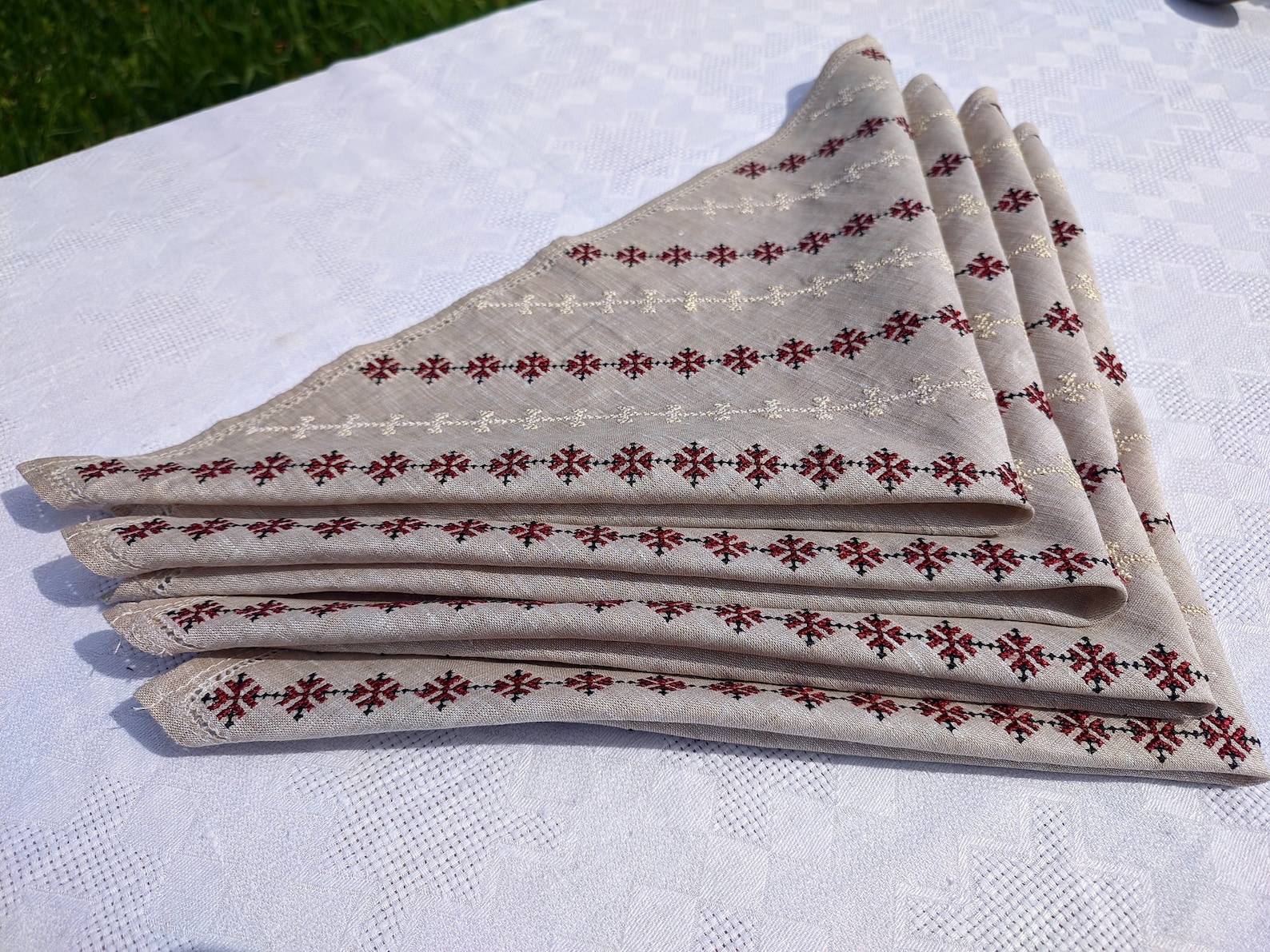 Set of Embroidered Linen Napkins Christmas Large Napkins Etsy New Zealand