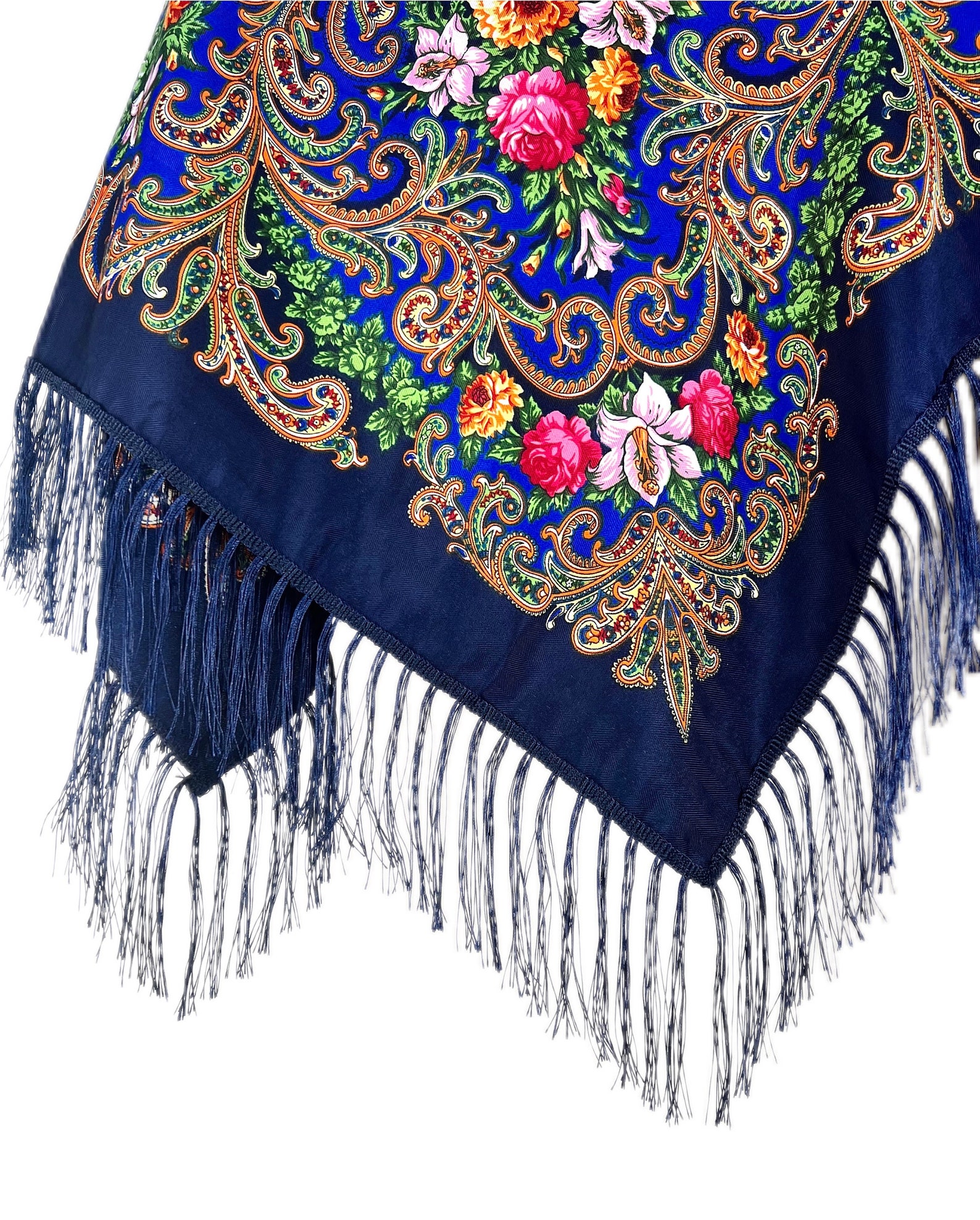 Blue Slavic Shawl, Ukrainian Shawl With Fringe, Wool Scarf, Bohemian ...