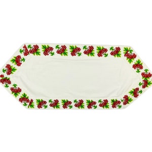 Table Runner with Red Viburnum Berry Embroidery – Folk Floral Table Decor with Tassels, Rustic Holiday Table Centerpiece