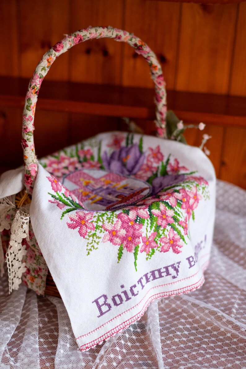 Handmade embroidered basket cover