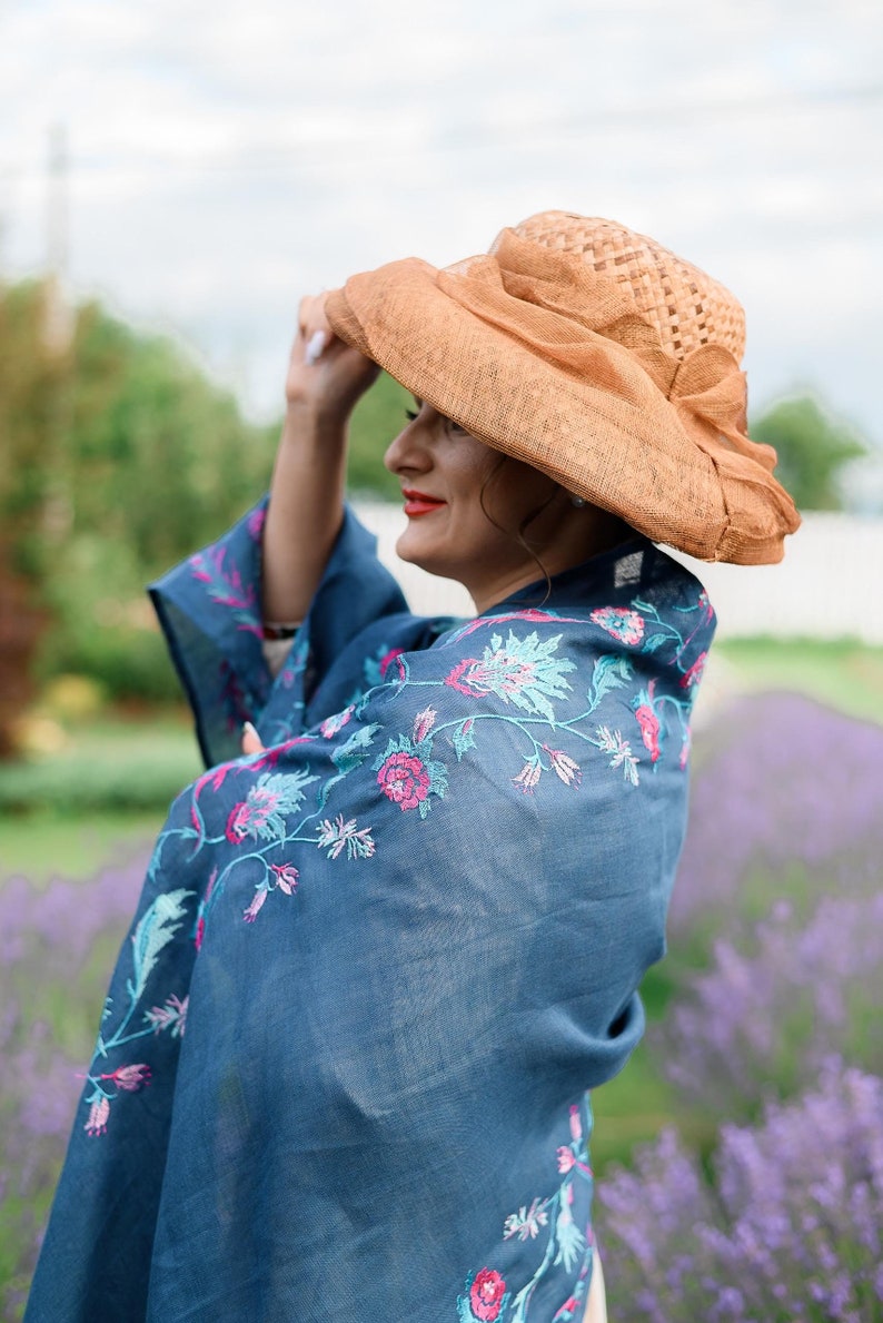 Blue linen shawl