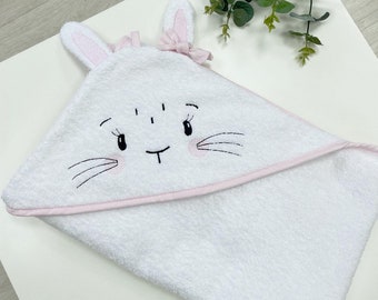 Baby hooded towel, Bunny hooded bath towel, Personalized baby towel, Rabbit ear towel, Newborn bath wrap, Baby shower gift