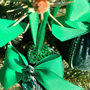 Set of green handmade Christmas tree decorations