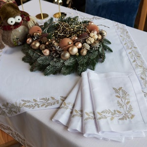 Christmas Cloth Napkins, Embroidered napkins, Set of 6 Large dinner napkins, Table napkins, Wedding napkins, White Silver Gold napkins image 5
