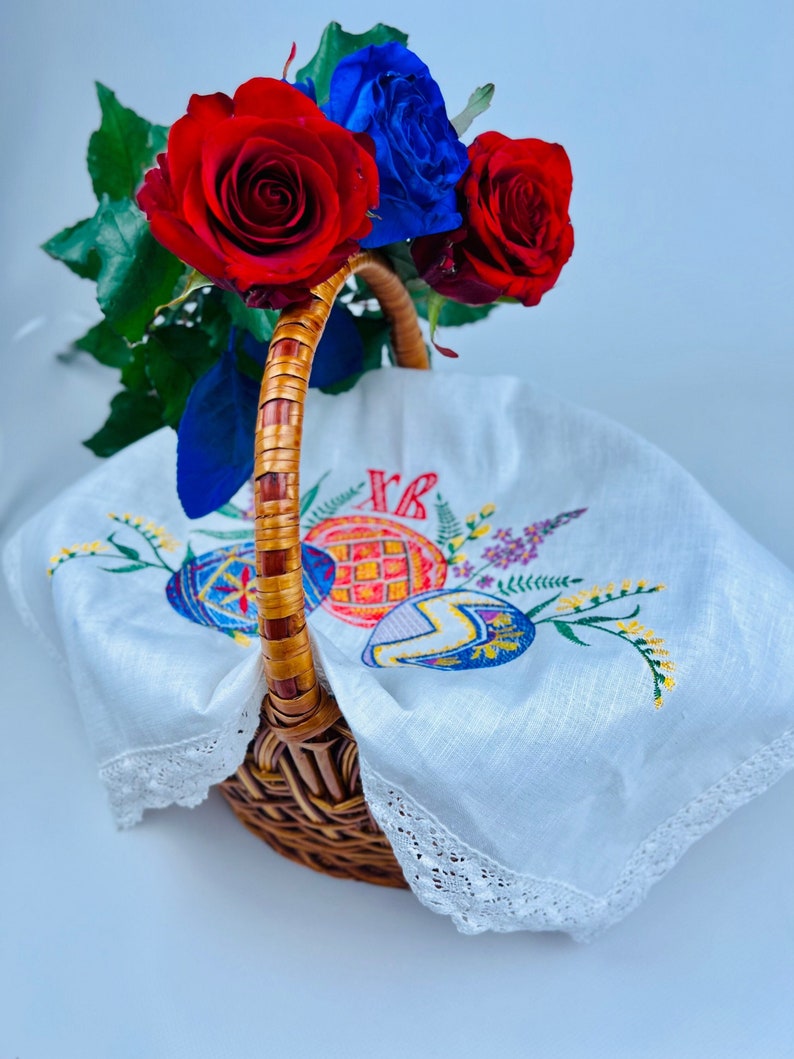 White embroidered basket cover