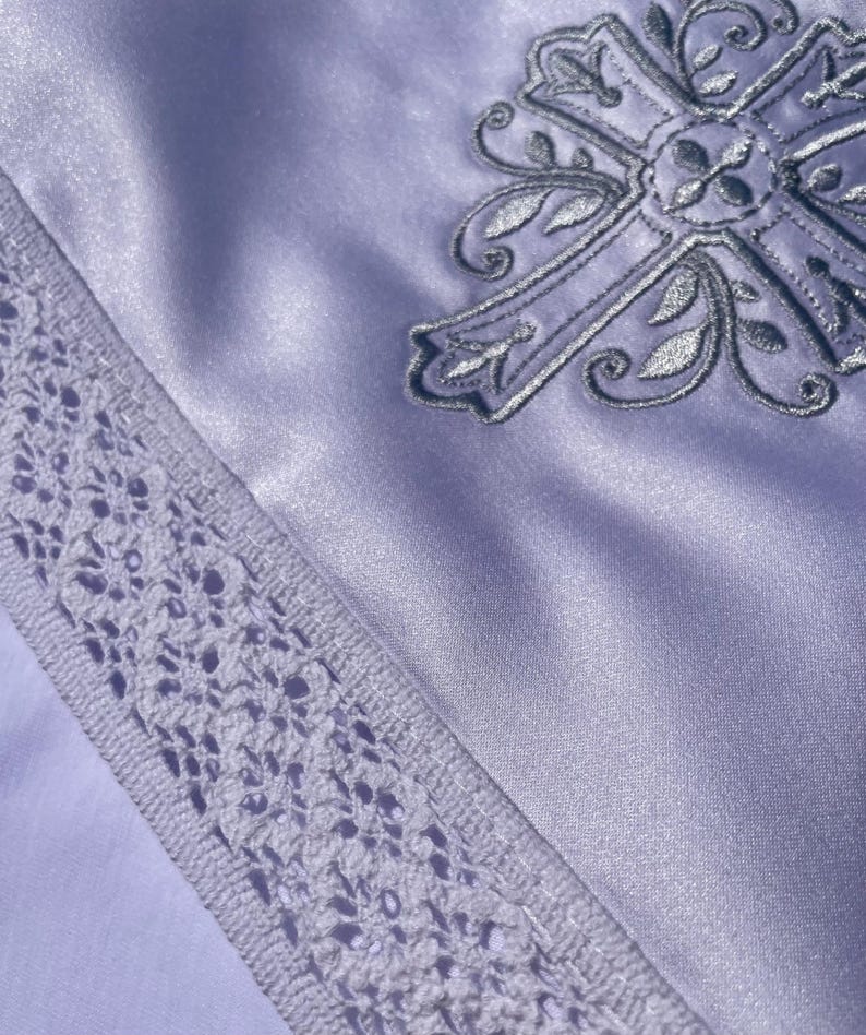 White baptism towel embroidered cross, Hooded christening towel for baby, Baptism towel for girl, Baby boy blessing blanket, Religious gift image 6