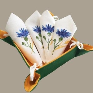 Set of 4 Embroidered linen clothnapkins, Cloth dinner napkin, Flower napkin set, Fine table linens, Housewarming gift, Linen napkins bild 11