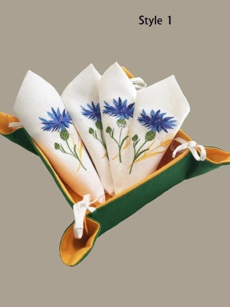 Set of 4 Embroidered linen clothnapkins, Cloth dinner napkin, Flower napkin set, Fine table linens, Housewarming gift, Linen napkins bild 11