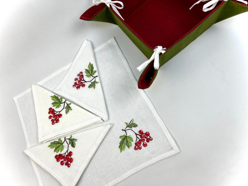 Set of 4 Embroidered linen clothnapkins, Cloth dinner napkin, Flower napkin set, Fine table linens, Housewarming gift, Linen napkins bild 8