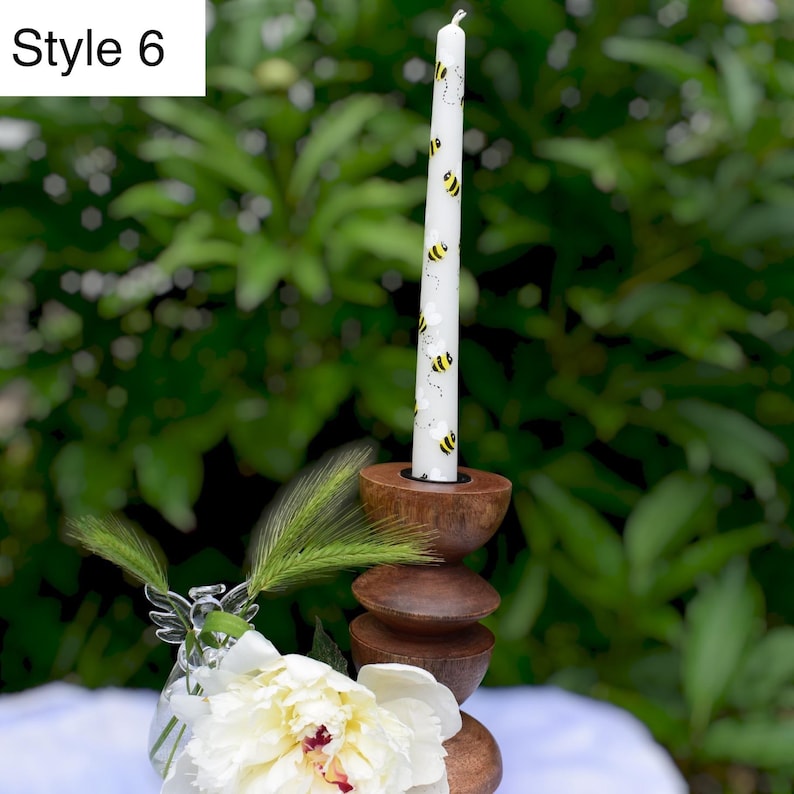 Hand Painted Bee Taper Candle, Honeybee Theme Dinner Candle with Dotted Flight Trails, Spring Summer Table Decor, 22cm Height, 2cm Base