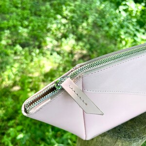 Handmade blush pink leather cosmetic bag