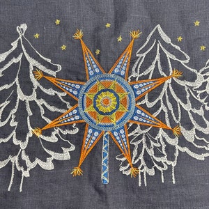 Embroidered linen Christmas table runner