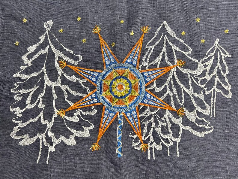 Embroidered linen Christmas table runner