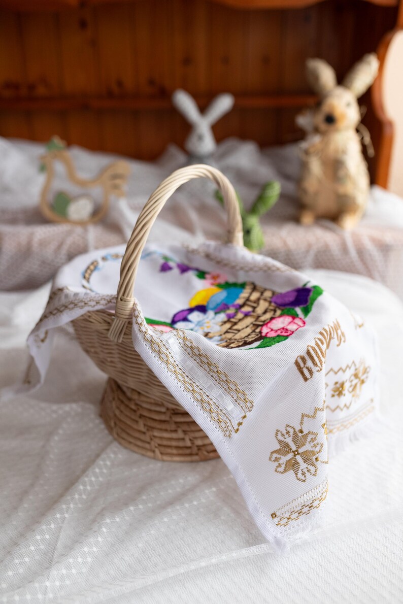 Cross stitch rushnyk with floral & Easter eggs