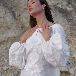White linen embroidered blouse