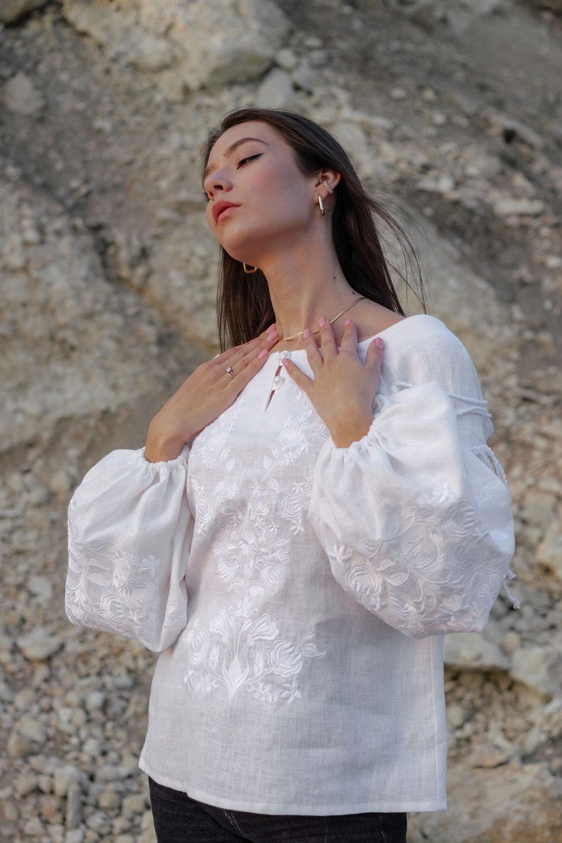 White linen embroidered blouse