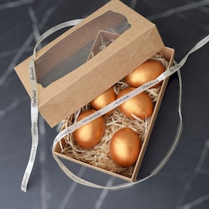 Set of 6 decorative wooden eggs hand painted in shiny gold finish