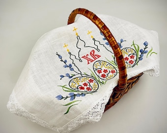 Linen Ester towel, Embroidered Easter napkin Ukraine, Pascha basket cover, Greek Easter, Orthodox Pascha, Greek Easter centerpiece