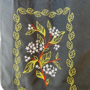 Cotton bag with blooming elderberry embroidery, Eco shopping bag, Beige tote bag, Cotton embroidery shoulder bag, Boho tote bag, Hippie bag imagen 9