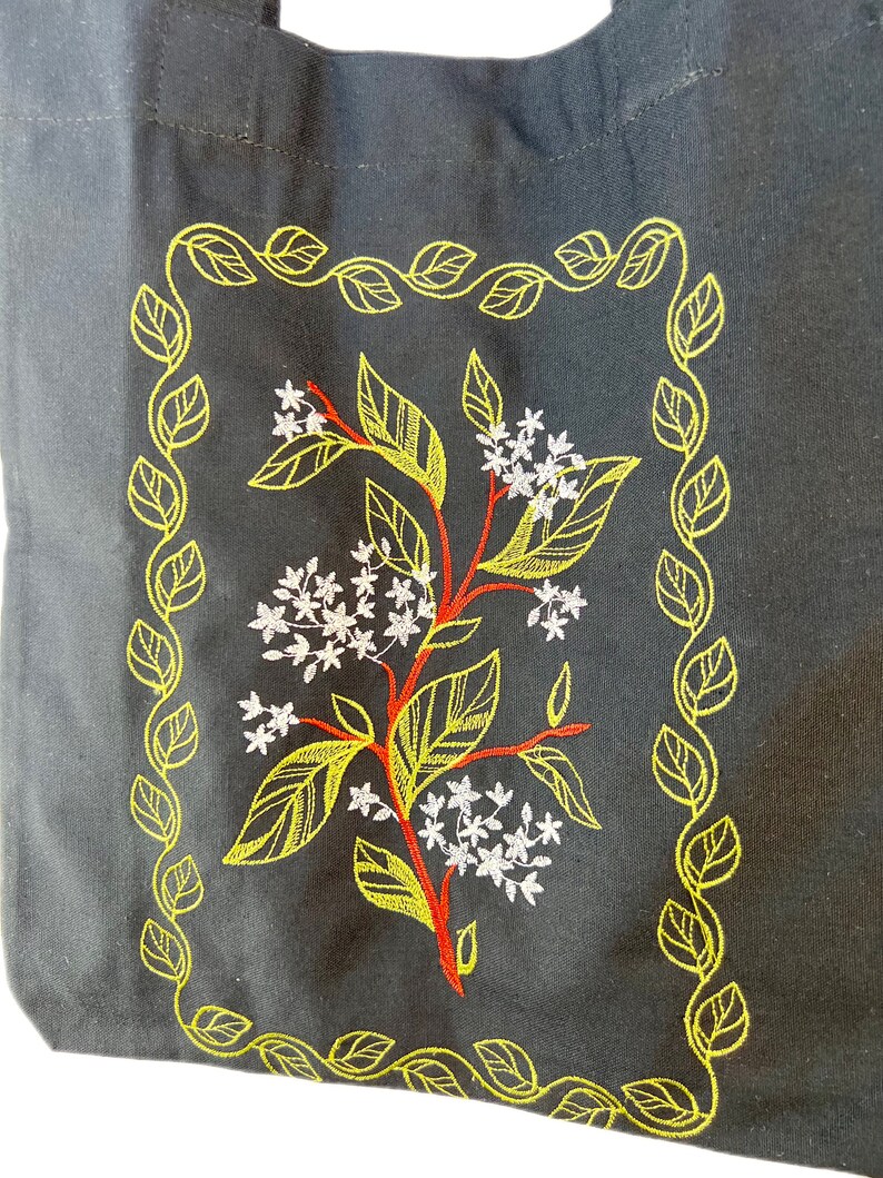Cotton bag with blooming elderberry embroidery, Eco shopping bag, Beige tote bag, Cotton embroidery shoulder bag, Boho tote bag, Hippie bag imagen 9