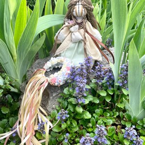 Handmade Ukrainian motanka doll for marriage wish with floral crown