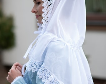 Cotton veil with lace, Wedding head veil, Infinity veil, Catholic mantilla, Church veil, Wedding veil, Church head covering, Christian scarf