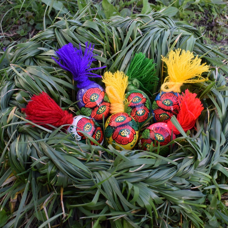 Mini hand painted floral Easter egg ornaments with tassel