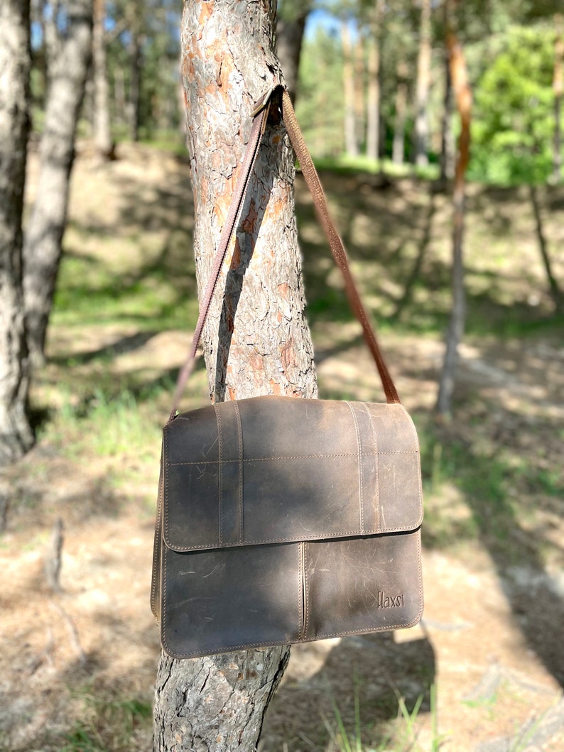 Distressed Leather Messenger Bag, Brown Leather Crossbody Bag, Vintage Shoulder Satchel, Handmade Rustic Laptop Bag