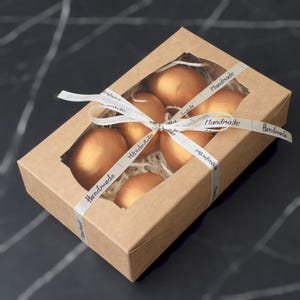 Set of 6 decorative wooden eggs hand painted in shiny gold finish