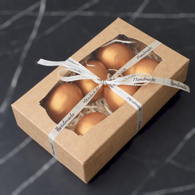 Set of 6 decorative wooden eggs hand painted in shiny gold finish
