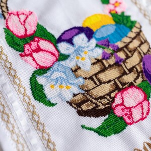 Cross stitch rushnyk with floral & Easter eggs