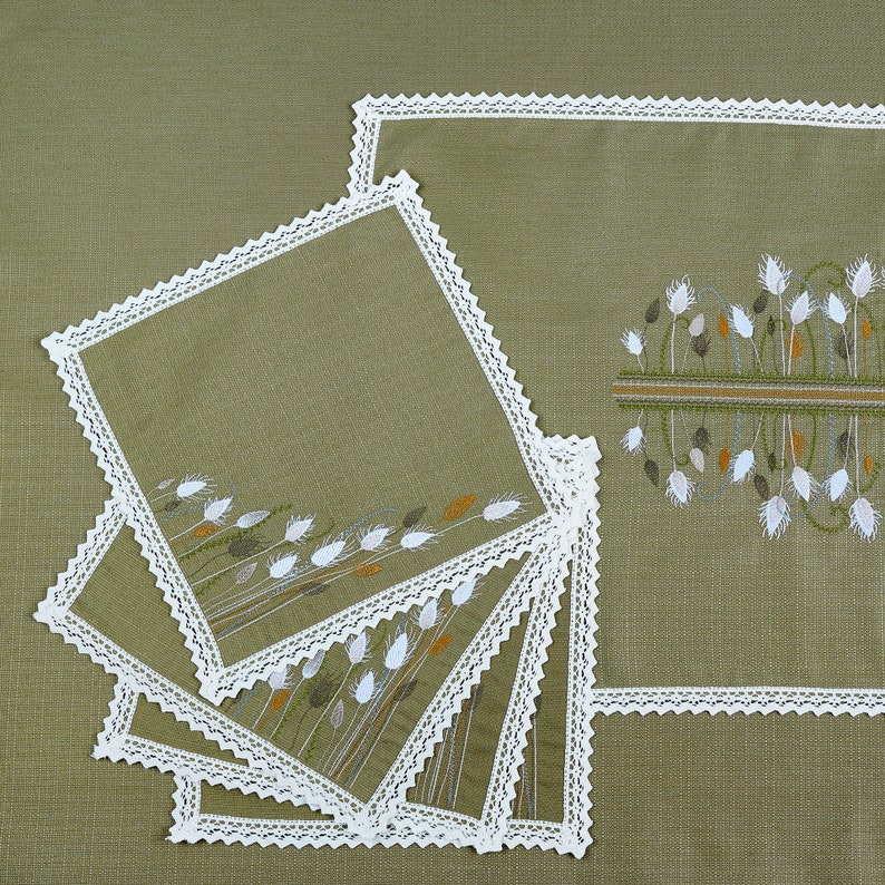 Set of 4 Sheer Lace-Trim Table Napkins with Hand-Painted Floral Design, Elegant Decorative Dinner Napkins for Special Occasions
