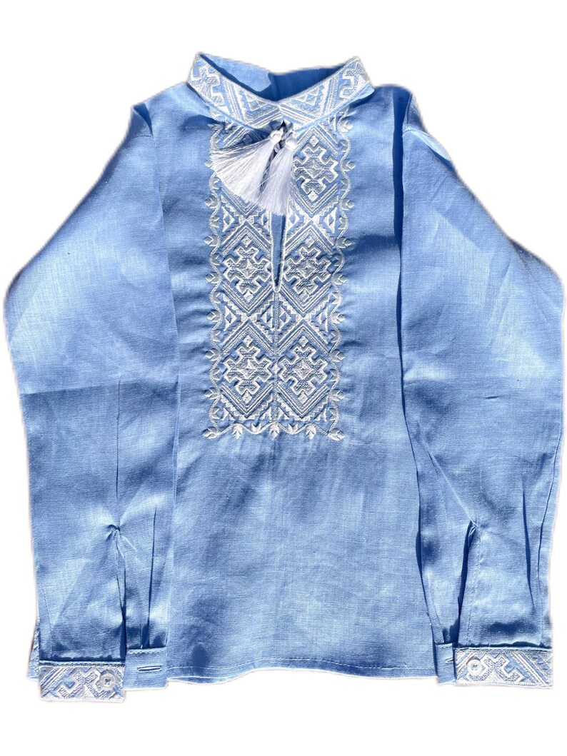 Embroidered Linen Vyshyvanka Shirt, Ukrainian Outfit, Long Sleeve image 3
