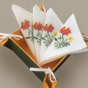 Embroidered Linen Napkins Set with Bread Basket