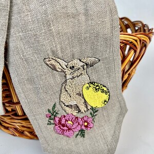 Easter basket linen bow with embroidered bunny