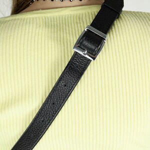 Black Leather Fringe Crossbody Bag with Adjustable Strap, Handmade Boho Waist Bag, Zippered Sling Purse with Leaf Charms