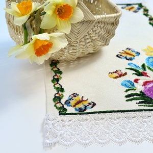 Hand Beaded Spring Basket Cover with Floral and Chick Design, Decorative Linen-Style Basket Liner