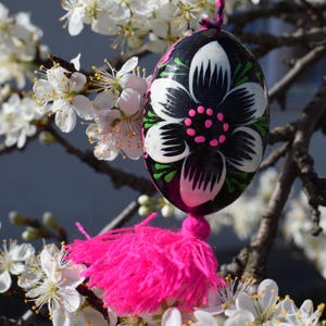 Vibrant wooden Easter egg ornaments with tassels