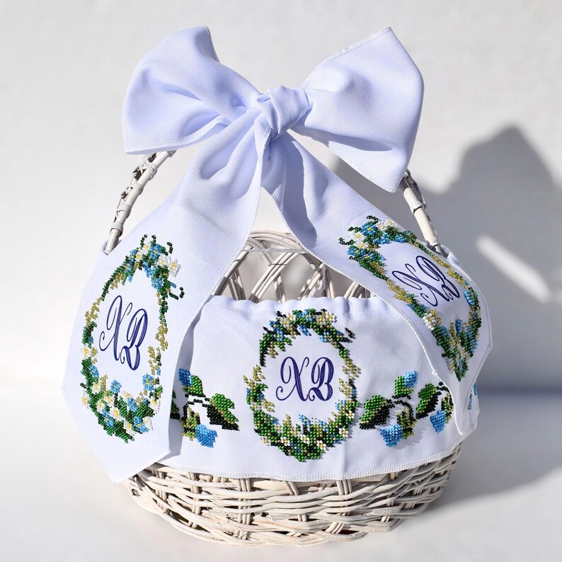 Embroidered Easter basket bow and band set with XB monogram